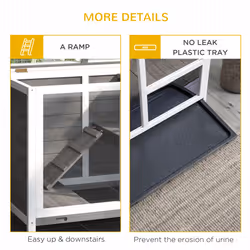 PawHut Wood Rabbit Hutch Bunny Cage Pet House Indoor W/ Tray Ramp, Grey - Additional view 6
