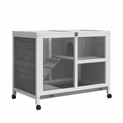 PawHut Wood Rabbit Hutch Bunny Cage Pet House Indoor W/ Tray Ramp, Grey - Additional view 8