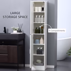 kleankin Tall Mirrored Bathroom Cabinet Tallboy Unit White