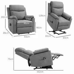 HOMCOM Power Lift Chair Electric Riser Recliner with Remote Control, Grey - Additional view 4