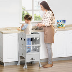 HOMCOM Kids Step Stool Toddler Kitchen Stool with Blackboard Lockable Handrail