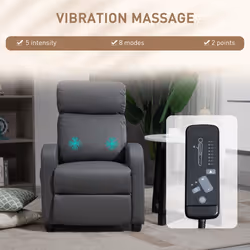 HOMCOM Recliner Sofa Chair PU Leather Massage Armcair w/ Remote Control, Grey