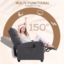 HOMCOM Recliner Sofa Chair PU Leather Massage Armcair w/ Remote Control, Grey