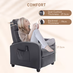 HOMCOM Recliner Sofa Chair PU Leather Massage Armcair w/ Remote Control, Grey - Additional view 4