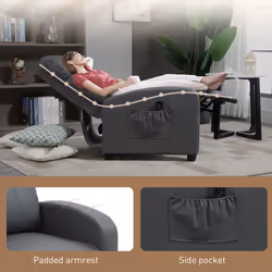 HOMCOM Recliner Sofa Chair PU Leather Massage Armcair w/ Remote Control, Grey - Additional view 5