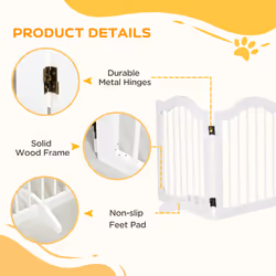 PawHut Freestanding Pet Gate Safety Barrier 3 Pannel w/ Support Feet White - Additional view 4
