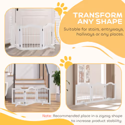 PawHut Freestanding Pet Gate Safety Barrier 3 Pannel w/ Support Feet White - Additional view 8