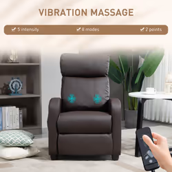 HOMCOM Recliner Sofa Chair PU Leather Massage Armcair w/ Remote Control, Brown - Additional view 5