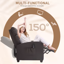 HOMCOM Recliner Sofa Chair PU Leather Massage Armcair w/ Remote Control, Brown - Additional view 6