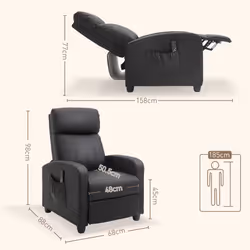HOMCOM Recliner Sofa Chair PU Leather Massage Armcair w/ Remote Control, Black