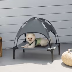 PawHut 61cm Elevated Dog Bed Cooling Raised Pet Cot UV Protection Canopy Grey