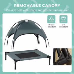 PawHut 61cm Elevated Dog Bed Cooling Raised Pet Cot UV Protection Canopy Grey - Additional view 4