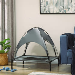 PawHut 76cm Elevated Dog Bed Cooling Raised Pet Cot UV Protection Canopy Grey