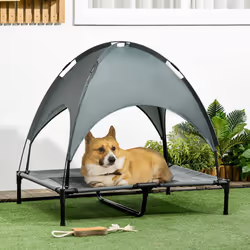 PawHut 92cm Elevated Dog Bed Cooling Raised Pet Cot UV Protection Canopy Grey