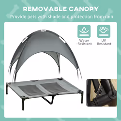 PawHut 92cm Elevated Dog Bed Cooling Raised Pet Cot UV Protection Canopy Grey - Additional view 4