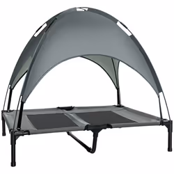PawHut 92cm Elevated Dog Bed Cooling Raised Pet Cot UV Protection Canopy Grey - Additional view 8