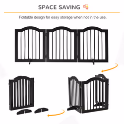 PawHut Freestanding Pet Gate Safety Barrier 3 Pannel w/ Support Feet Black