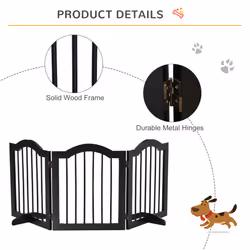 PawHut Freestanding Pet Gate Safety Barrier 3 Pannel w/ Support Feet Black - Additional view 4