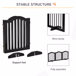 PawHut Freestanding Pet Gate Safety Barrier 3 Pannel w/ Support Feet Black - Additional view 5