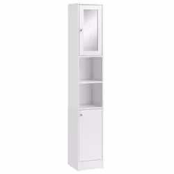 kleankin Bathroom Floor Storage Cabinet with Mirror and Shelves