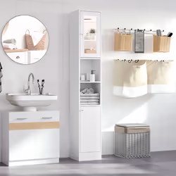 kleankin Bathroom Floor Storage Cabinet with Mirror and Shelves