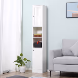 kleankin Bathroom Floor Storage Cabinet with Mirror and Shelves