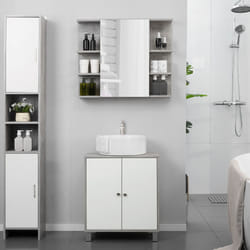 kleankin Bathroom Under Sink Cabinet with Adjustable Shelf, White and Grey