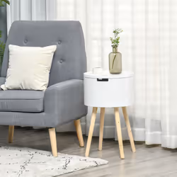 HOMCOM Round Side Table Nightstand w/ Hidden Storage Space Removable Lid, White