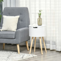 HOMCOM Round Side Table Nightstand w/ Hidden Storage Space Removable Lid, White