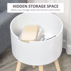 HOMCOM Round Side Table Nightstand w/ Hidden Storage Space Removable Lid, White