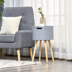 HOMCOM Round Side Table Nightstand w/ Hidden Storage Space Removable Lid, Grey