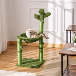 PawHut Cactus Cat Tree Tower Sisal Scratching Post with Hammock 40 x 40 x 96 cm