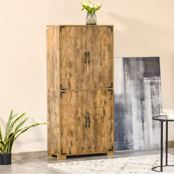 HOMCOM Farmhouse 4-Door Cabinet with Storage Shelves for Bedroom Rustic Wood