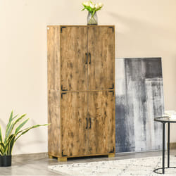 HOMCOM Farmhouse 4-Door Cabinet with Storage Shelves for Bedroom Rustic Wood
