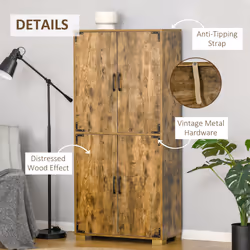 HOMCOM Farmhouse 4-Door Cabinet with Storage Shelves for Bedroom Rustic Wood