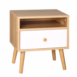 HOMCOM Bedside Table Modern Nightstand Bedside Cabinet w/ Drawer Shelf Natural