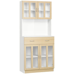 HOMCOM 1.8m Kitchen Cupboard,Storage Cabinet, Framed Glass Doors with Shelves