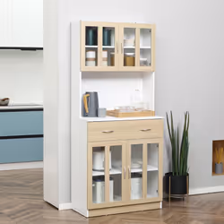 HOMCOM 1.8m Kitchen Cupboard,Storage Cabinet, Framed Glass Doors with Shelves