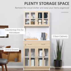 HOMCOM 1.8m Kitchen Cupboard,Storage Cabinet, Framed Glass Doors with Shelves