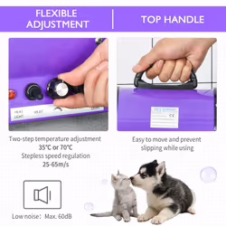 PawHut 2800W Dog Hair Dryer Pet Grooming Blaster Blower Dryer 3 Nozzles, Purple