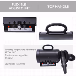 PawHut 2800W Dog Hair Dryer Pet Grooming Blaster Blower Dryer 3 Nozzles, Black