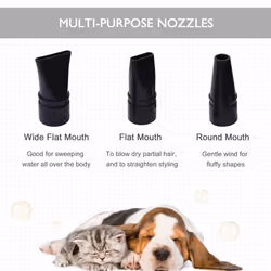 PawHut 2800W Dog Hair Dryer Pet Grooming Blaster Blower Dryer 3 Nozzles, Black