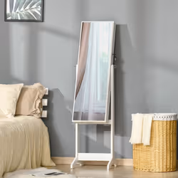 HOMCOM Mirrored Jewellery Cabinet Lockable Jewellery Organiser for Bedroom White
