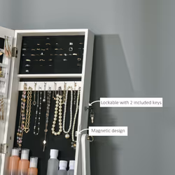 HOMCOM Mirrored Jewellery Cabinet Lockable Jewellery Organiser for Bedroom White - Additional view 4
