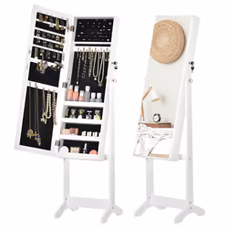 HOMCOM Mirrored Jewellery Cabinet Lockable Jewellery Organiser for Bedroom White - Additional view 8
