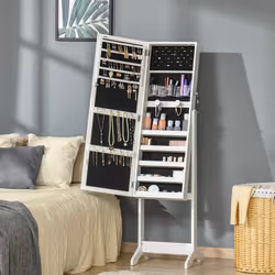 HOMCOM Mirrored Jewellery Cabinet W/ LED Light Lockable Jewellery Armoire White - Additional view 5