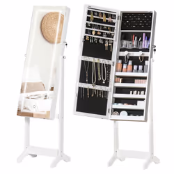 HOMCOM Mirrored Jewellery Cabinet W/ LED Light Lockable Jewellery Armoire White - Additional view 8