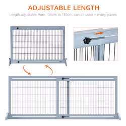 PawHut Adjustable Wooden Pet Gate Freestanding Dog Barrier for Doorway, Grey