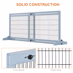 PawHut Adjustable Wooden Pet Gate Freestanding Dog Barrier for Doorway, Grey - Additional view 4