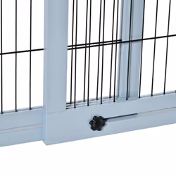 PawHut Adjustable Wooden Pet Gate Freestanding Dog Barrier for Doorway, Grey - Additional view 7
